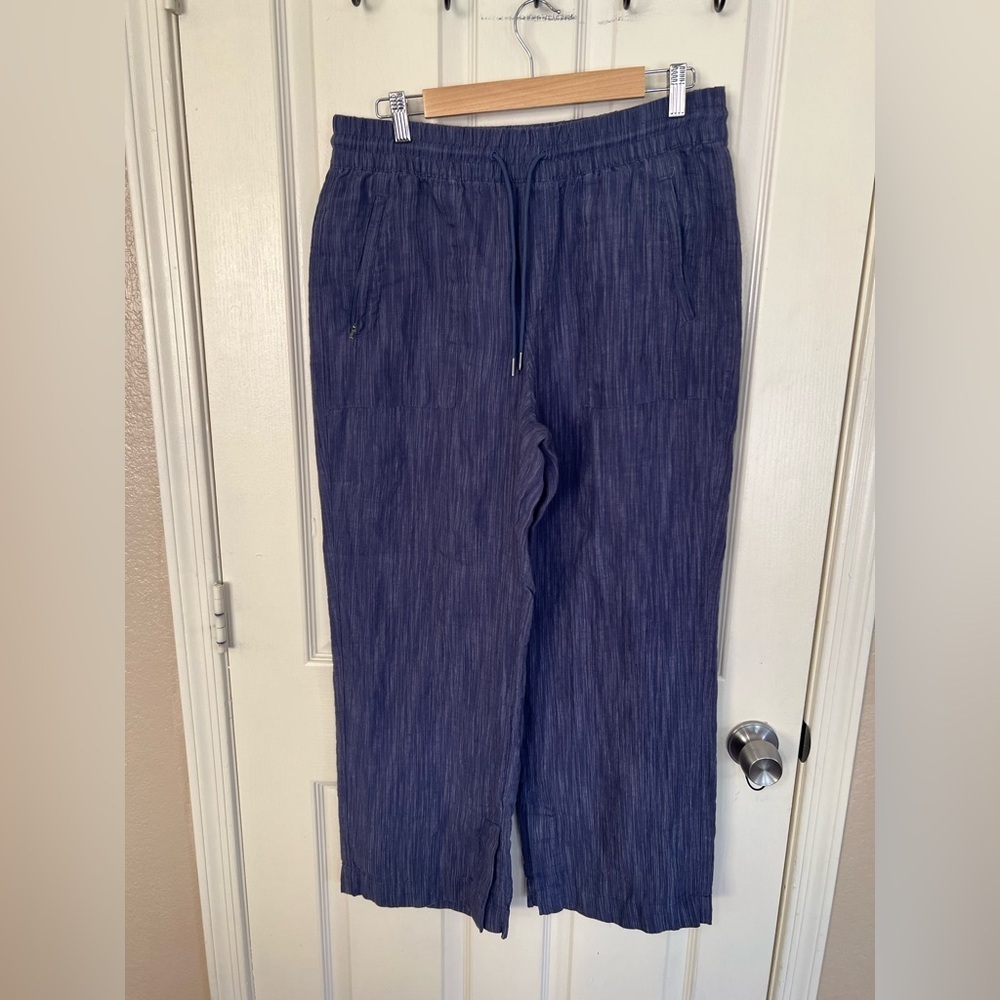 Athleta Cabo Textured Linen Wide Leg Pants | Elastic Waist Drawstring Size M